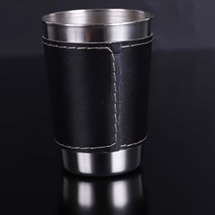 廠家供應貼皮不鏽鋼酒杯 170毫升酒壺配件 包皮白酒杯跨境貨源