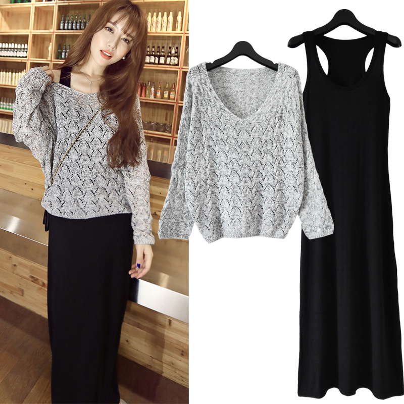 Two-piece Western-style Age-reducing Dress Spring and Autumn Knitted Two-piece Fashionable Dress Thin Suit Vest for Women