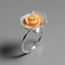 售完即止适合实体店采购   玫瑰宣言 婉约纯银镶合成珊瑚花朵戒指