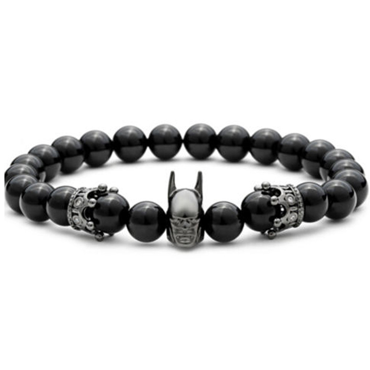 Amazon Explosions 8mm Batman Helmet Crown Bracelet Black Onx Stone Men's Hand Gifts