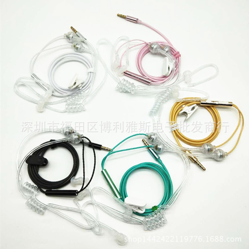 New mobile phone binaural double spiral anti-radiation headset Crystal wire spiral tube air duct anti-radiation headset