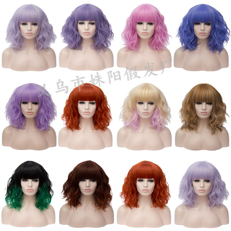 European and American fashion wig with neat bangs instant noodles curly short curly hair Amazon AliExpress hot selling wig