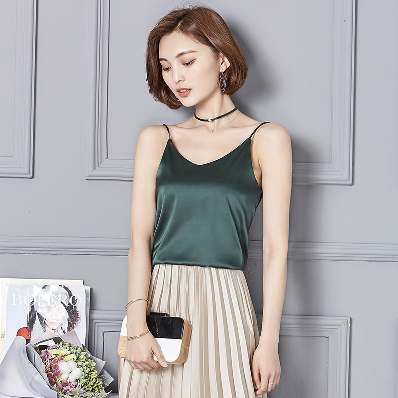 Foreign Trade AliExpress New High Elastic Satin Solid Color Inner Slim-fit Outer Wear Fashion Sexy Elegant Small Camisole Vest Foreign Trade AliExpress New High Elastic Satin Solid Color Inner Slim-fit Outer Wear Fashion Sexy Elegant Small Camisole Vest