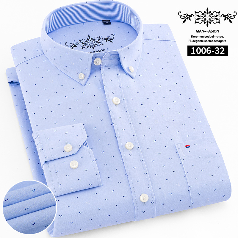 2024 primavera Oxford camisa tejida de manga larga camisa casual joven y de mediana edad camisa de moda todo fósforo ropa de hombre en stock al por mayor