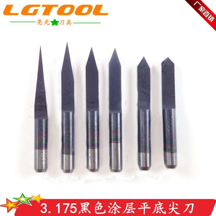 3.175黑色涂层平底尖刀锥度刀开半尖刀广告雕刻机工具钨钢刀具