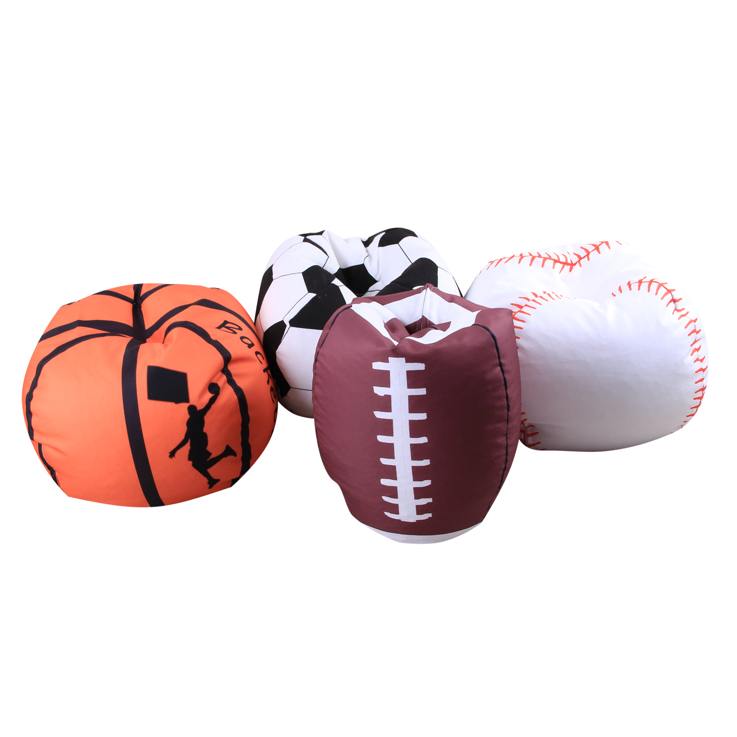 Amazon Venta caliente impresión bola de peluche bolsa de almacenamiento de juguete niños perezoso sofá bolsa de frijol bolsa de almacenamiento de poliéster