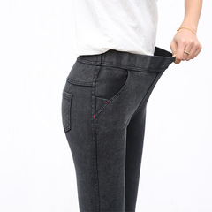 Outerwear denim-like leggings for spring and autumn, tall waist, small legs, black nine-inch women's pants for spring, slimming long pants for women