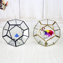 跨境现货多面体玻璃花房 手工焊接永生花微景观铜边几何玻璃花房