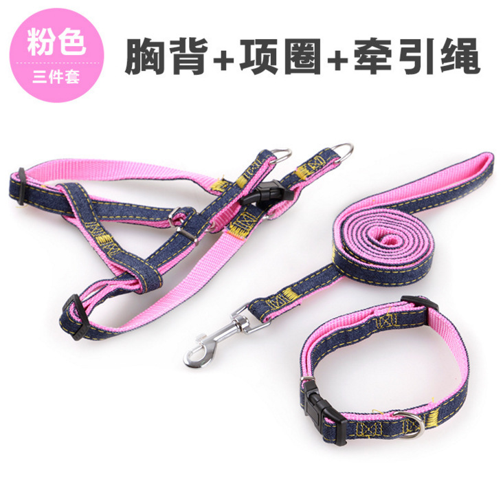 Cuerda de tracción para mascotas de tela denim, engrosada, resistente, con arnés, anti-explosión, al por mayor