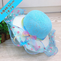 Korean new children's hat baby straw hat summer sun protection sun hat beach casual hat three-color flower knitted hat