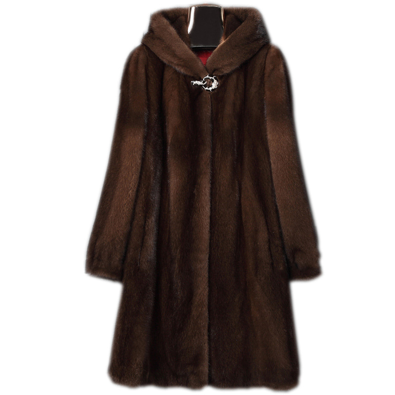 Women's Clothing fur coat high mink coat women's long Haining whole mink fur hooded casual_voghion.com