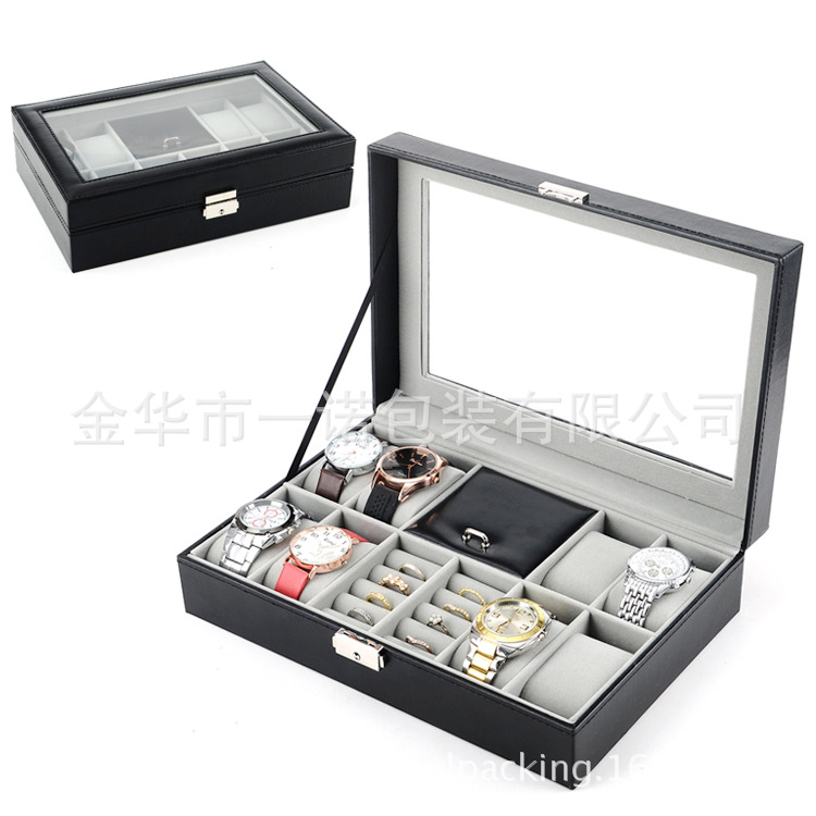 现货批发黑色手表盒8只手表盒首饰收纳加戒指手表盒pu手表盒皮盒