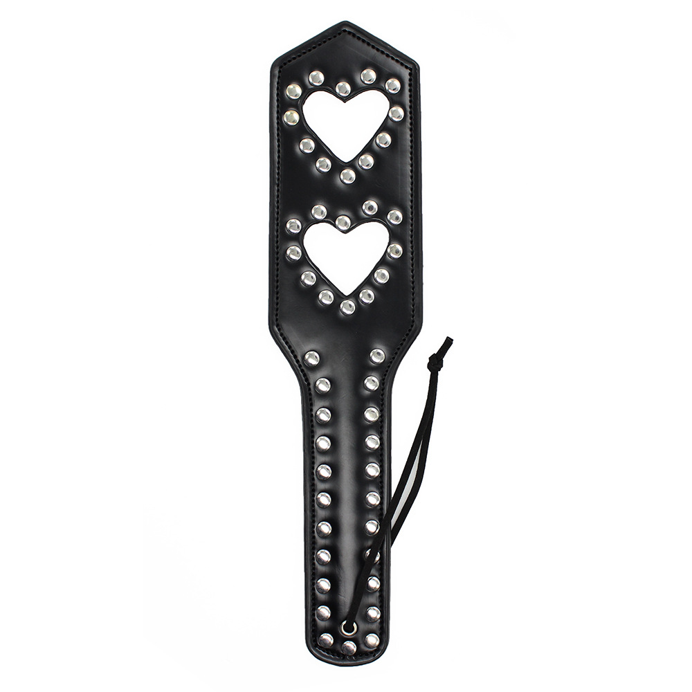 Tienda de fábrica sexo suministros para adultos juguetes raqueta de mano raqueta de cuero remache doble corazón piel de melocotón raqueta SP flirting herramienta image 1
