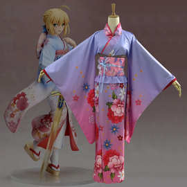 fate吾王 saber 晴着cospaly服浴衣振袖和风和服女