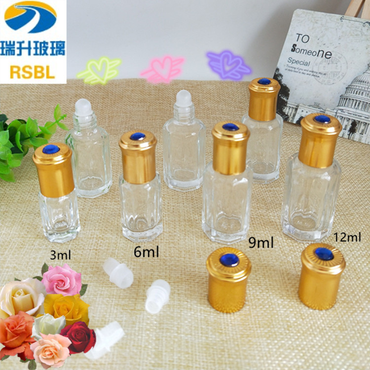 滚珠瓶 3ml八角滚珠瓶 6ml 9ml12ml彩色走珠瓶 精油分装香水瓶