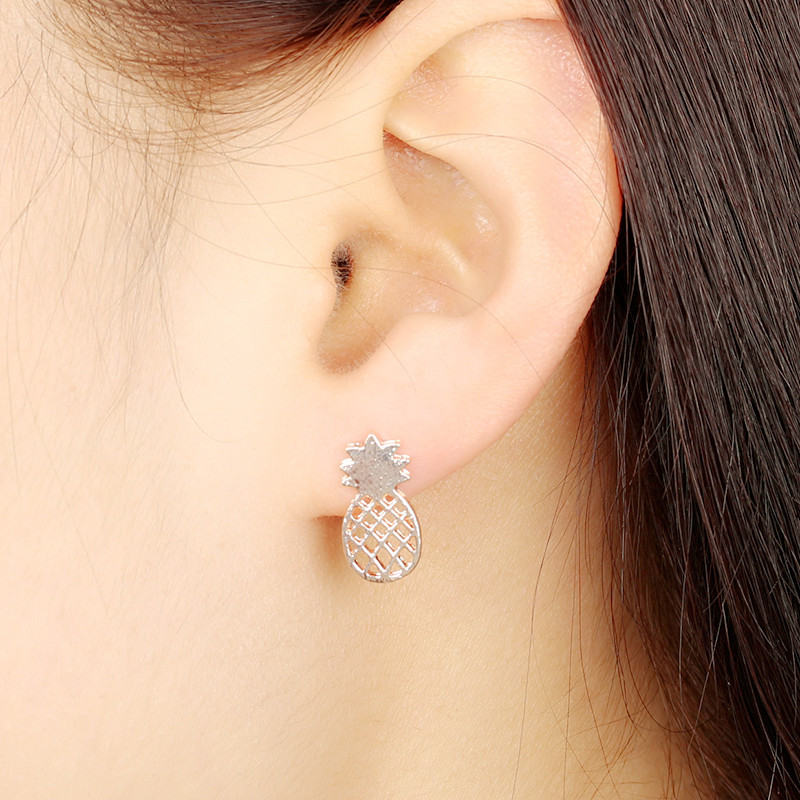 Boucles d'oreilles en forme d'ananas brossées minimalement évidées, bijoux en alliage électroplaqué, produit explosif_voghion.com