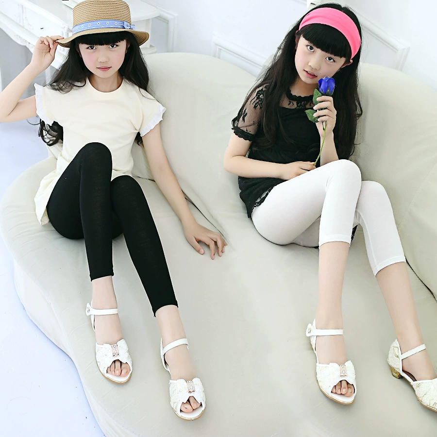 Summer leggings, black children's white colored trousers, for teenagers