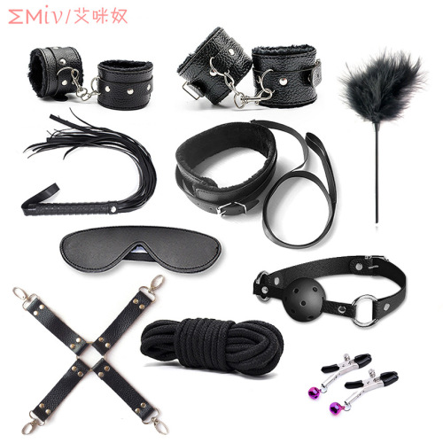 SM fun leather plush 10-piece set cross-border alternative adult strap-on sex products sex toy manufacturer