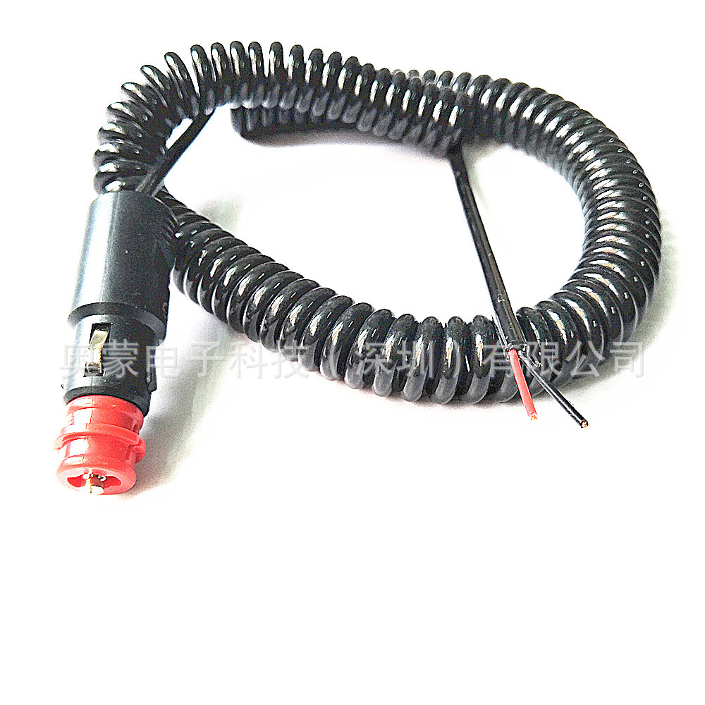 车载充电器弹簧线 欧规点烟器电源延长线 PU弹簧电源线