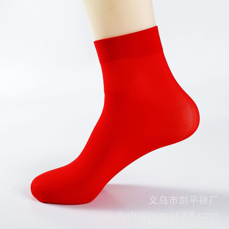 Red Silk Stockings for Men and Women Mid-tube Stockings This Year Festive Red Thin Disposable Socks Red Socks Wedding Socks Summer