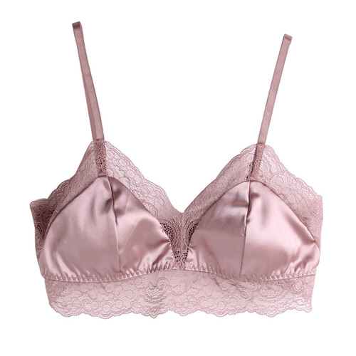  Summer New Silk Wireless Bra Mulberry Silk Knitted French Sexy Lace Underwear Women's Thin Tube Top