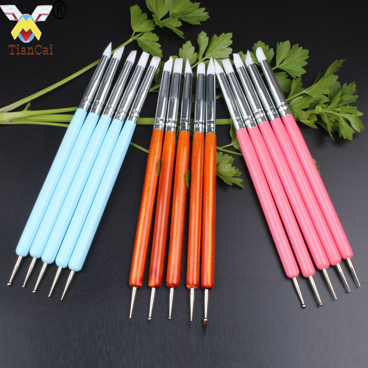 Source Factory Double-Headed Silicone Pen Silicone Manicure Pen 5-Pack Indentation Pen Soft Clay Manicure Dot Drill Tool