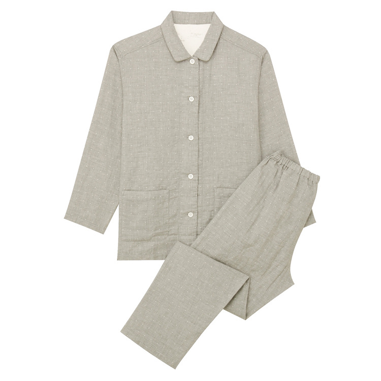 더블 원사 홈 의류-베이지 웨이브 도트