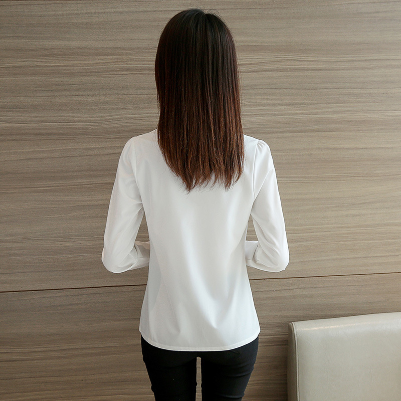2021 Spring and Autumn New Women's Korean Style Cross V-neck Long Sleeve Base Shirt OL Slim Fit Shirt Women's Top Trendy
