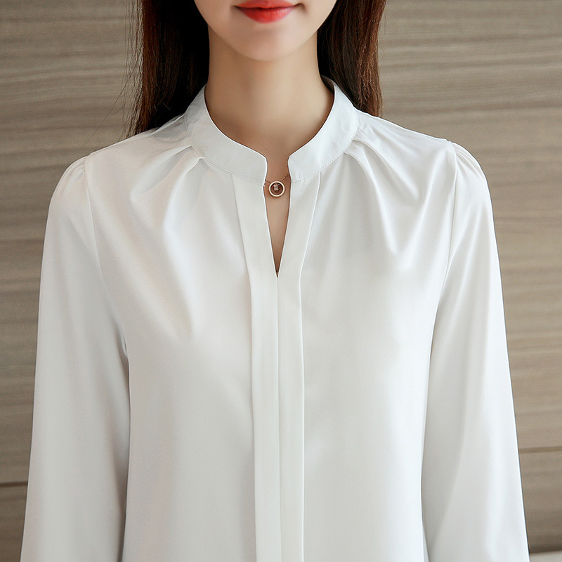 2021 Spring and Autumn New Women's Korean Style Cross V-neck Long Sleeve Base Shirt OL Slim Fit Shirt Women's Top Trendy
