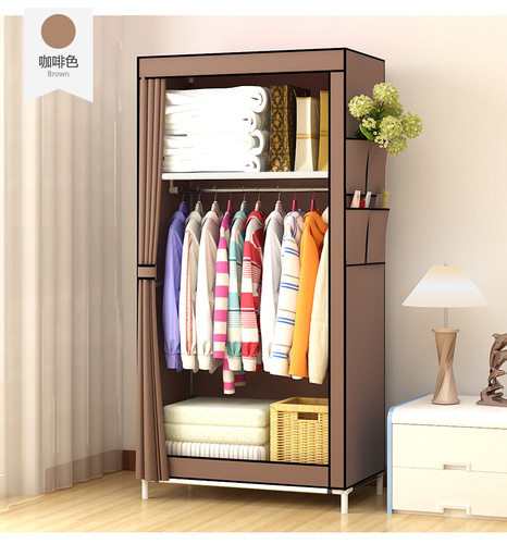 Simple wardrobe student dormitory single small wardrobe storage storage cabinet economical steel pipe thick cloth wardrobe