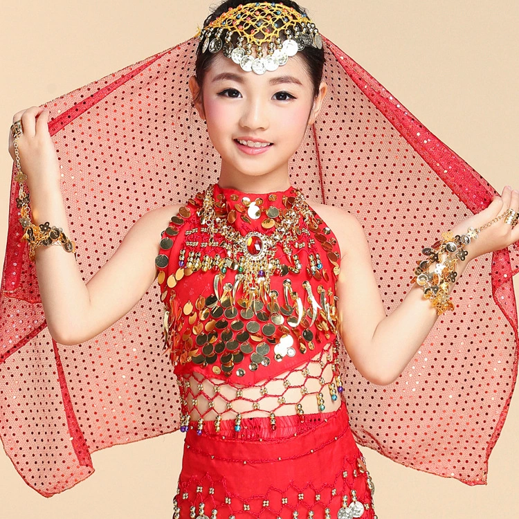  Belly dance with jewelry children's gauze scarf toss gauze scarf Indian dance veil performance silk scarf sequin tongs
