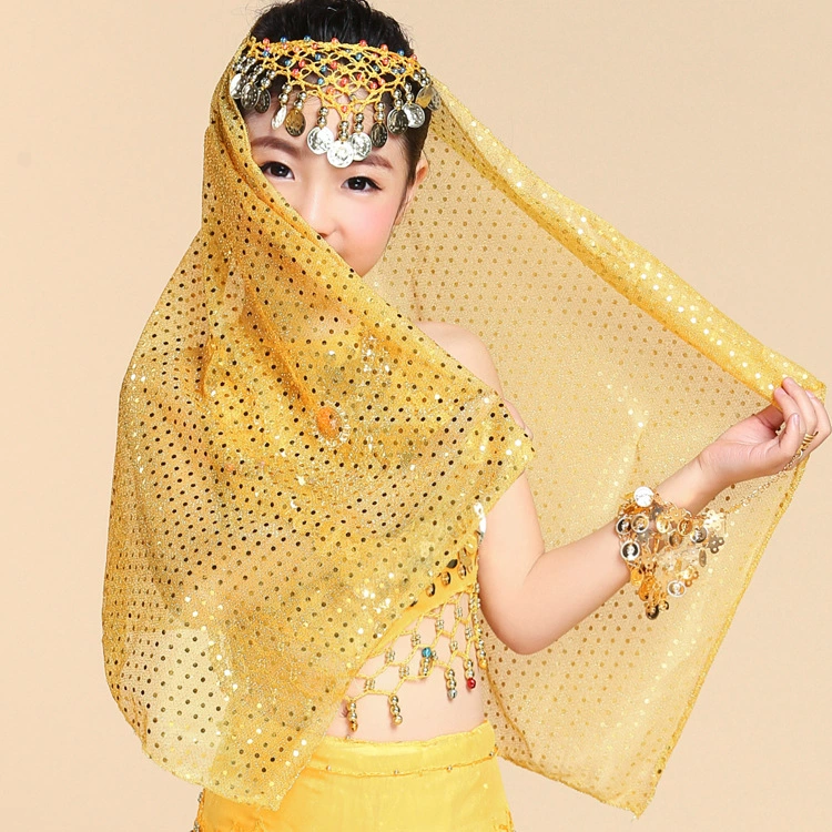  Belly dance with jewelry children's gauze scarf toss gauze scarf Indian dance veil performance silk scarf sequin tongs
