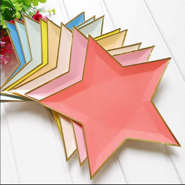 Europe and the United States new bronzing silver five-pointed star paper plate disposable party tableware plate birthday party decoration supplies