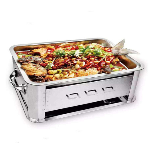 Thickened stainless steel grilled fish stove, pull-out and ventilated charcoal alcohol dual-purpose barbecue stove for commercial and household use