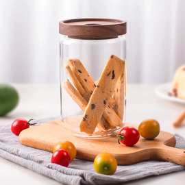 工厂销售相思木美式玻璃罐透明储物罐厨房家用透明玻璃储蓄罐