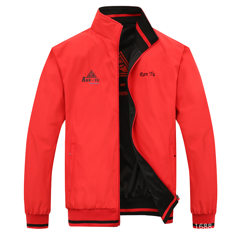 Rojo boda rojo ropa chaqueta deportiva de los hombres primavera y otoño casual delgada chaqueta de cuello de soporte de doble cara ropa de estilo coreano