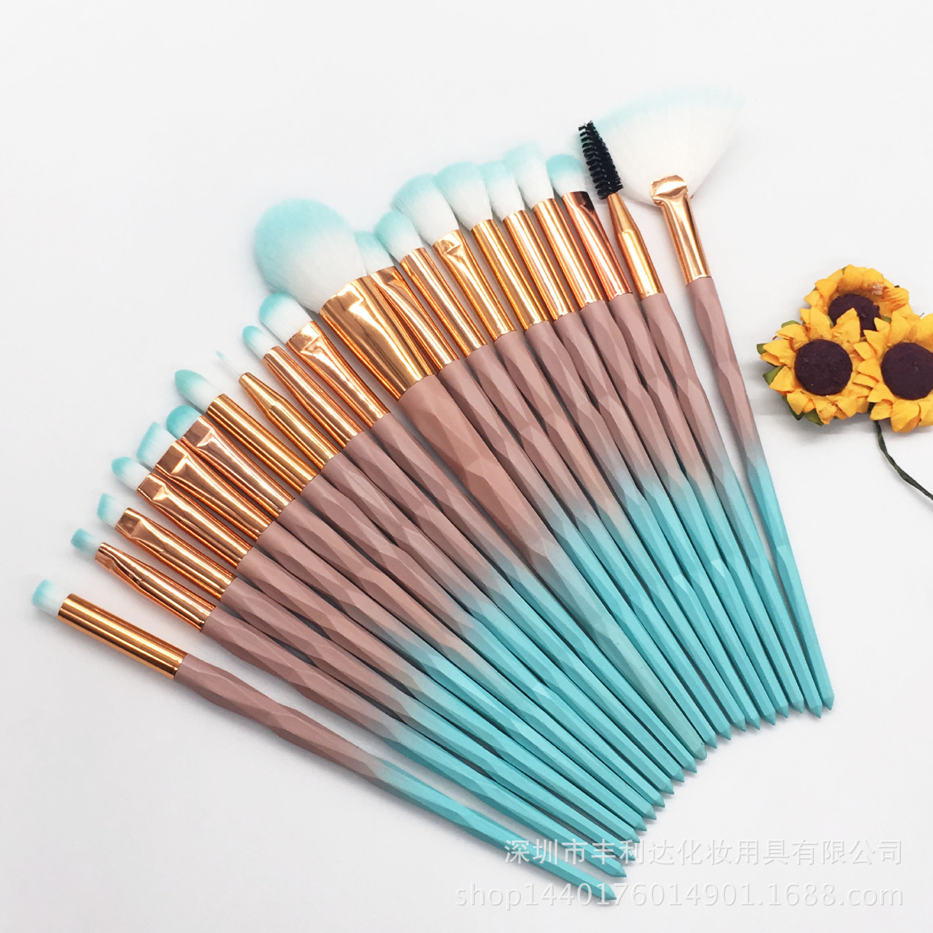 Pincel para sombra de ojos, juego de 20 pinceles para rubor, pincel para labios con mango de diamante, juego de brochas de maquillaje suaves, pincel para base con degradado de colores, herramientas de belleza