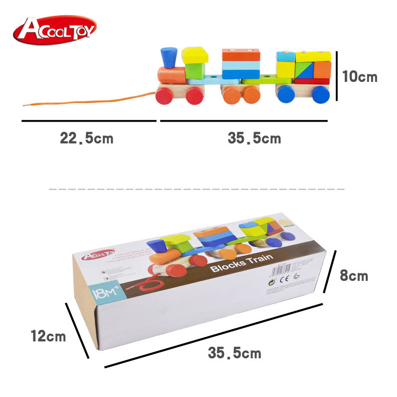 Bebé de los niños forma geométrica montaje de bloques de construcción arrastrando tren bebé educación temprana juguetes educativos de madera