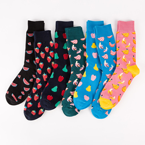 New Cross-Border Colorful Fruit Men's Socks Socks Manufacturer Wholesale Casual Mid-Tube Couple Socks No Jams