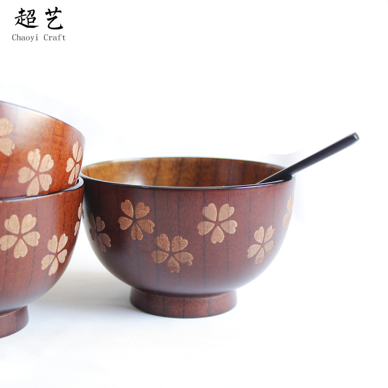 Super art factory direct creative Japanese cherry blossom jujube wooden bowl handmade environmental protection natural solid wood leaf rice bowl