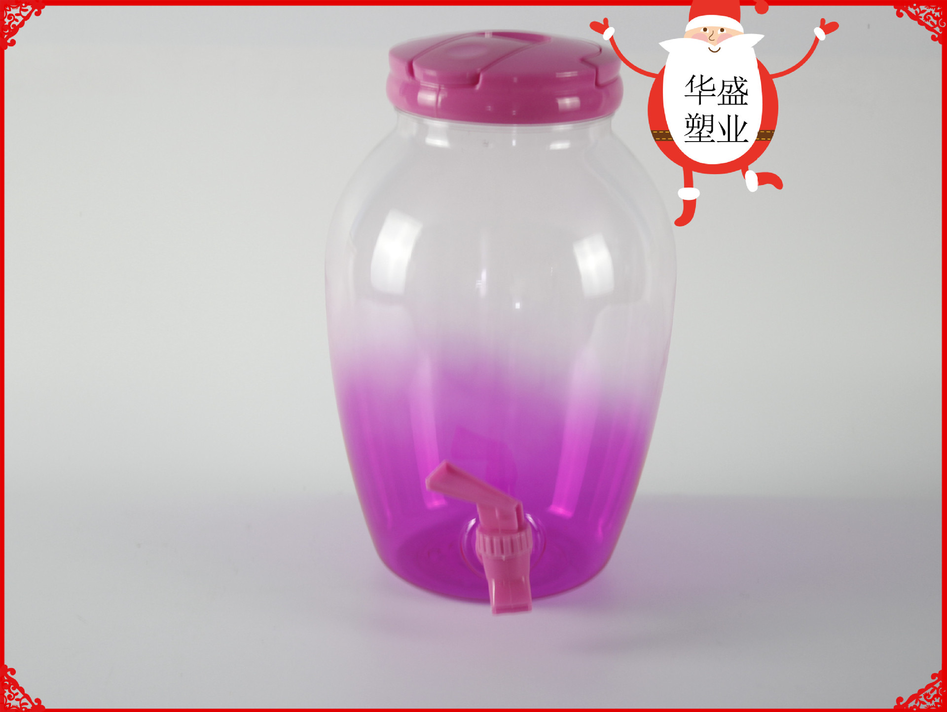 厂家直销酒坛形冷水桶 塑料透明喷漆冷水壶 4.4L果汁饮料桶