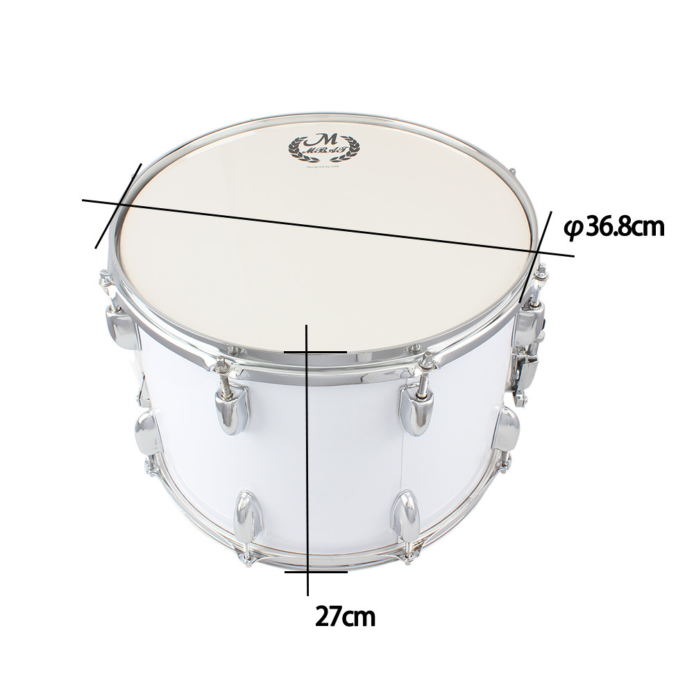 L4110 mebet camina blanco de 14 pulgadas tambor de acero inoxidable ajustable con la llave de la correa del palillo del tambor pelo recto