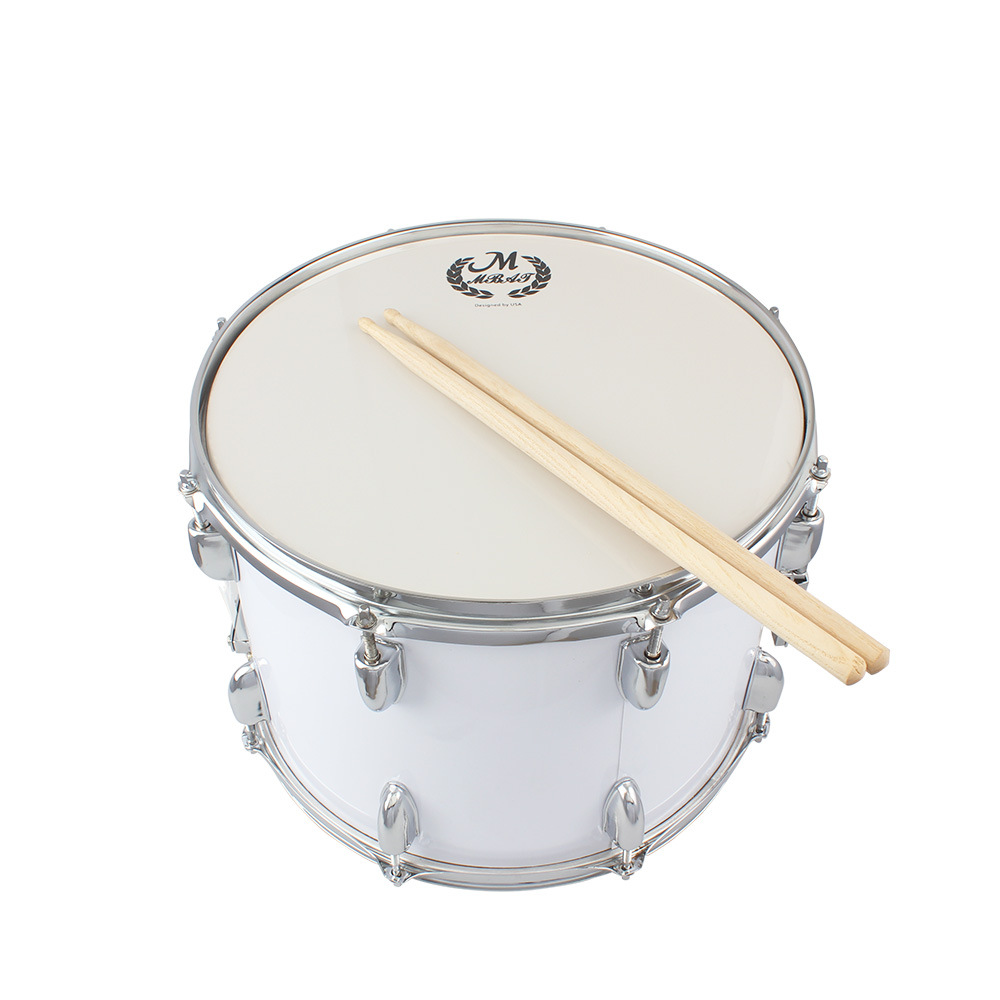 L4110 mebet camina blanco de 14 pulgadas tambor de acero inoxidable ajustable con la llave de la correa del palillo del tambor pelo recto