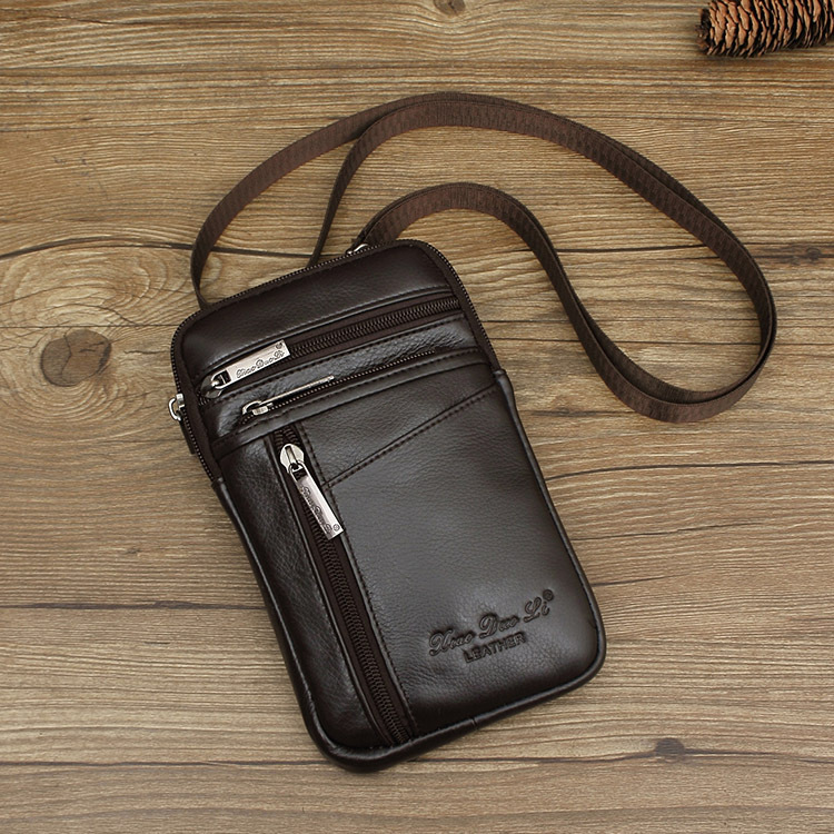 Little Dolly Men's Crossbody Bag Genuine Leather Belt Mobile Phone Waist Bag Cowhide Shoulder Mini Bag 7inch Waist Bag