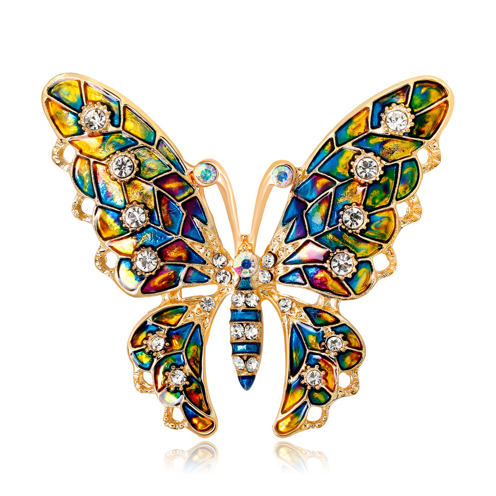 Danrun new rhinestone brooch Japanese and Korean all-match colorful dripping butterfly brooch new animal brooch