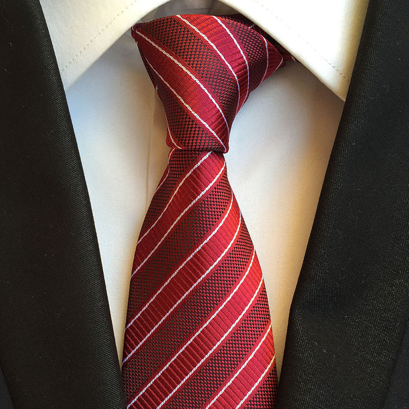 Formal Business Tie For Men Red And Black Striped Professional_voghion.com