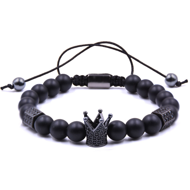 Foreign Trade Hot-selling Crown Natural Stone Bracelet Frosted Stone Micro-paved Zircon Aliexpress Hot-selling Jewelry