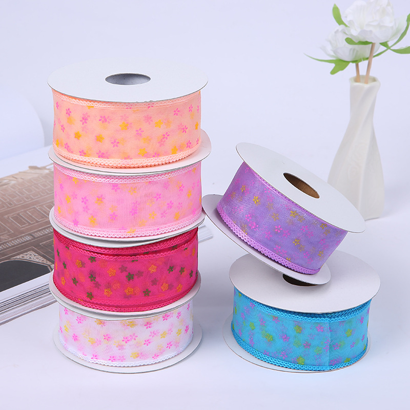 新款星星小花透明蕾丝花边 蝴蝶结拷边雪纱丝带飘带婚纱装饰批发