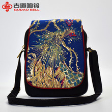 古道响铃民族风绣花包包刺绣帆布单肩斜跨小包孔雀凤凰亮片绣花包