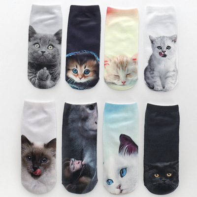 [新款猫咪独角兽3d火烈鸟flamingo数码印花袜女卡通unicorn中指猫]